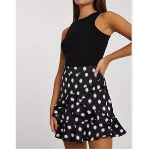River Island Skirt Womens 6 US Black White Printed Ruffle Mini